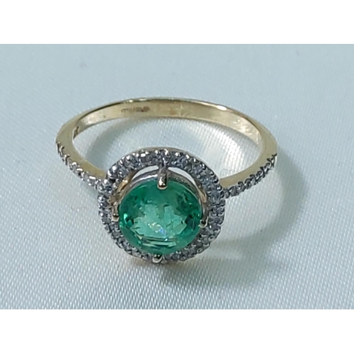 250 - 9ct gold green stone set with diamond dress ring, size N