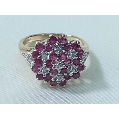 251 - 9ct gold ruby and diamond ring, size K