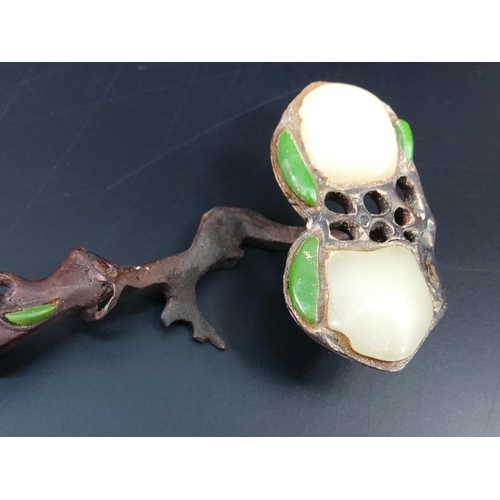 338 - Chinese bronze stone set scepter