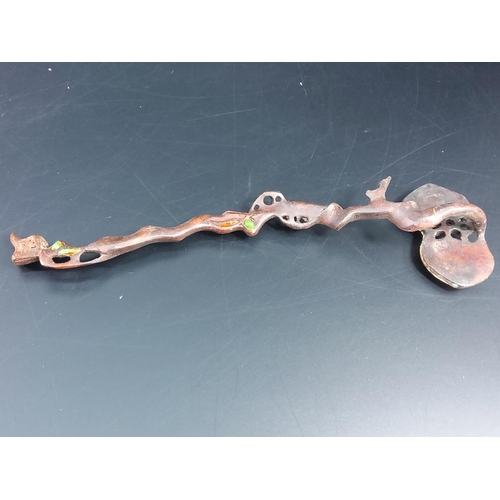 338 - Chinese bronze stone set scepter