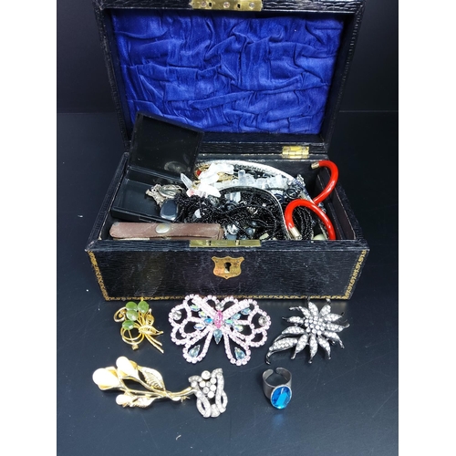 294 - Antique jewellery box and contents