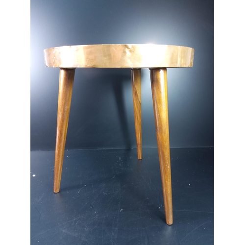 69 - Mid Century 3D copper and glass tripod table, 39cms in height