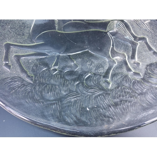 86 - Kosta Boda glass horse plate, 36cms diameter