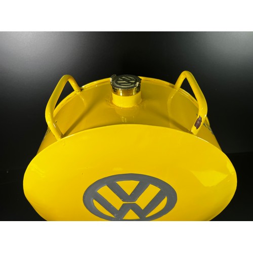 160 - Round yellow VW oil can - 36 X 36 X 14CM