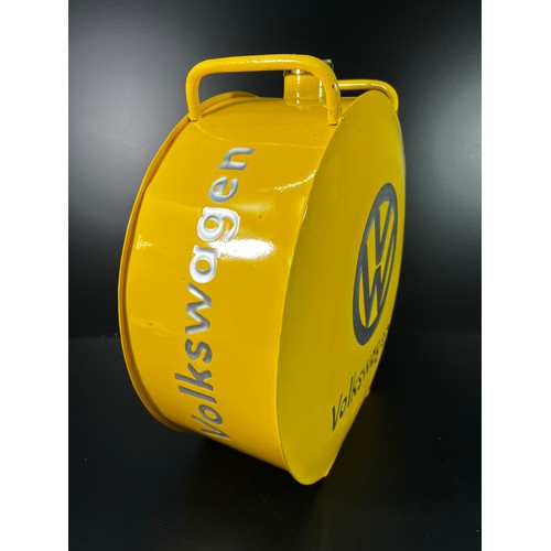 160 - Round yellow VW oil can - 36 X 36 X 14CM