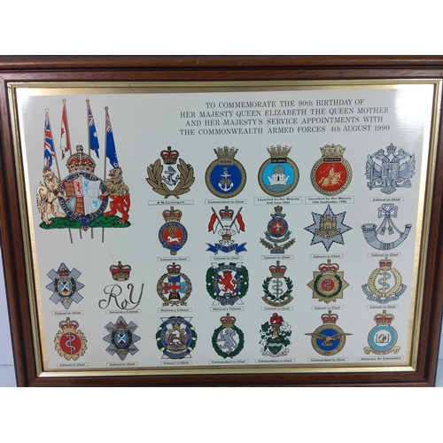 198 - Framed First Day cover and military badges picture, largest 45cms x 35cms