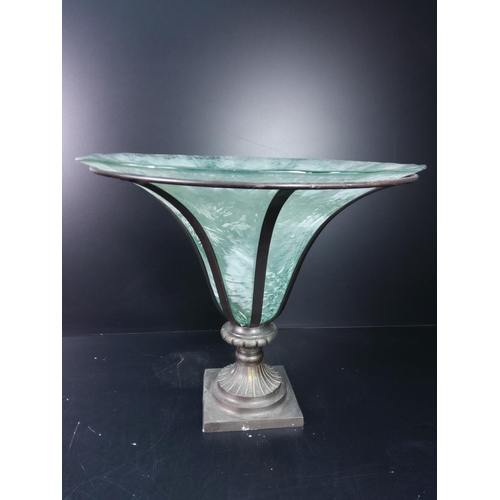 101 - Centrepiece vase with metal base, 32cms in height x 38cms in diameter