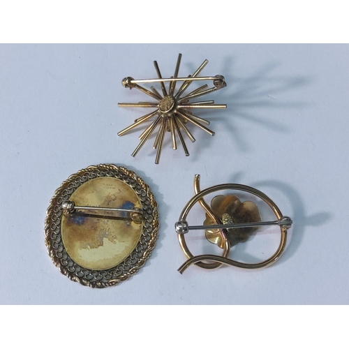 355 - 3 12ct gold filled brooches