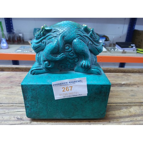 267 - Large green oriental seal, 13 x 10 x 10cms