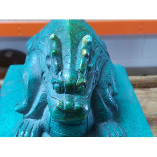 267 - Large green oriental seal, 13 x 10 x 10cms