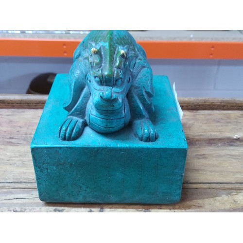 267 - Large green oriental seal, 13 x 10 x 10cms