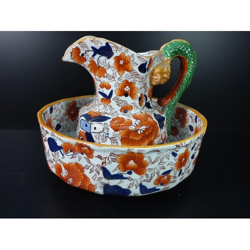 14 - Ironstone decorated jug and bowl set