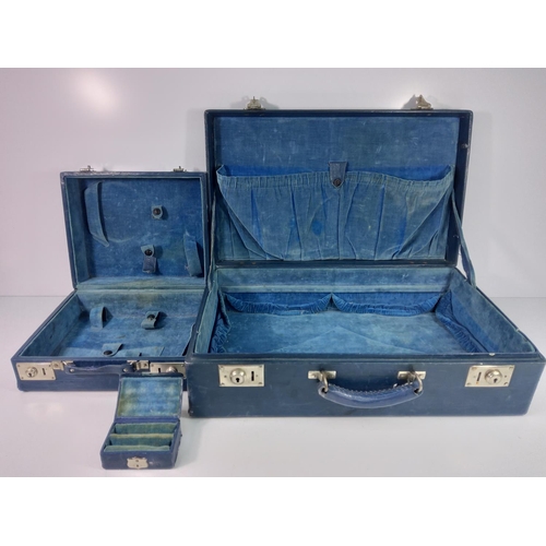 12 - Vintage blue case together with vanity case and ring box