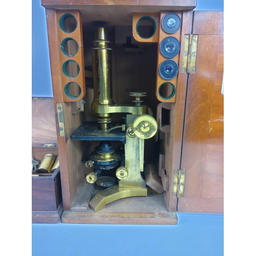 126 - Antique cased microscope and box of accessories