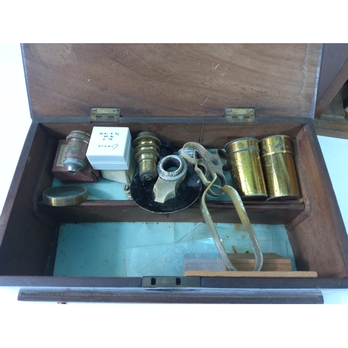 126 - Antique cased microscope and box of accessories