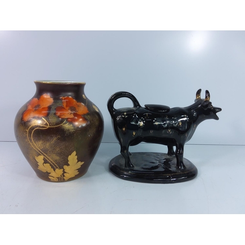 6 - Antique cow creamer and decorated vase