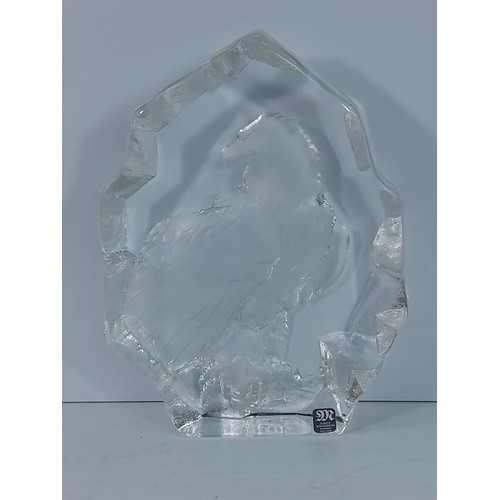 178A - Large vintage Swedish lead glass eagle by Mats Jonasson signed to the base and original label