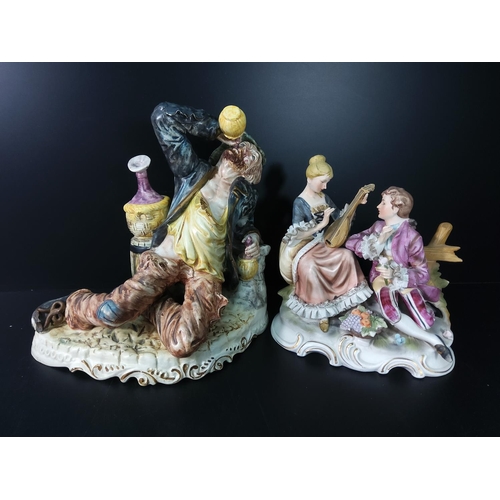 37 - 2 porcelain figures, one Capodimonte, figurines, candles, household items and a copper desk lamp