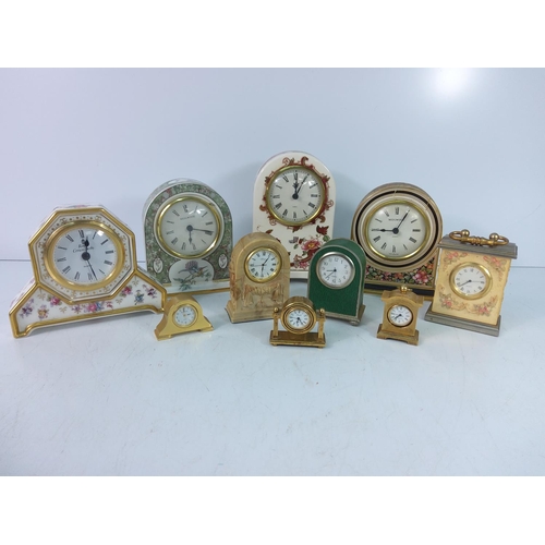 116 - Box of various clocks including Wedgwood, figures, Blue and white china etc