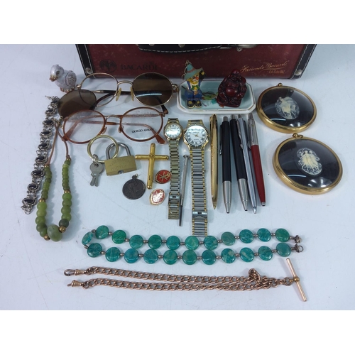 316 - Vintage style Bacardi case with jewellery, watches and interesting items