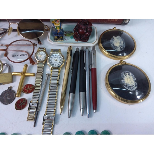 316 - Vintage style Bacardi case with jewellery, watches and interesting items