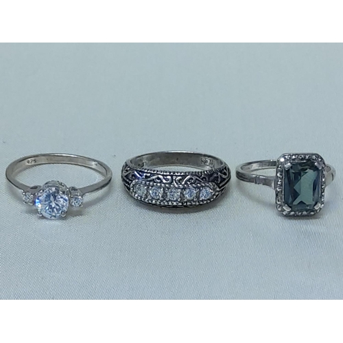 334 - 3 silver stone set rings sizes O,Q & P