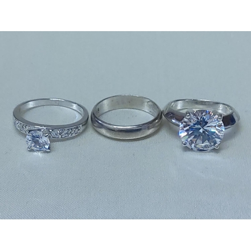 336 - 3 silver stone set rings, sizes N,P & N