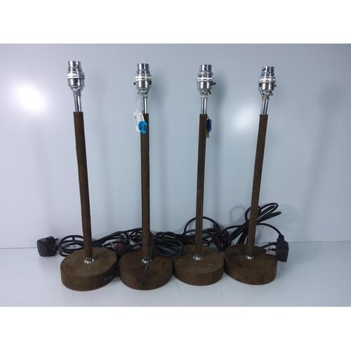 87 - 2 wood effect table lamps and 4 suede & chrome lamps