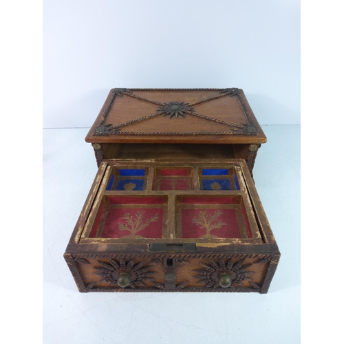 189 - Antique sewing box with nautical pictures on the inside