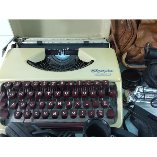 196 - Camera items, lens and typewriter