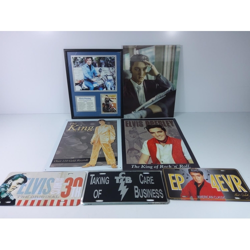 61 - Collection of 5 Elvis metal signs, a montage and a picture