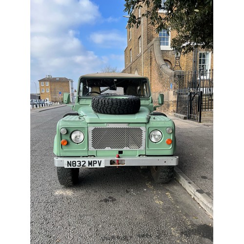 28 - 1995 Land Rover Defender 110  ex Military with canvas roof, with Heritage external colours. Having u... 