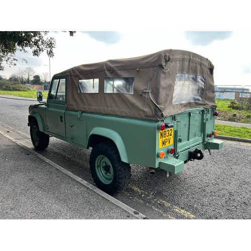 28 - 1995 Land Rover Defender 110  ex Military with canvas roof, with Heritage external colours. Having u... 