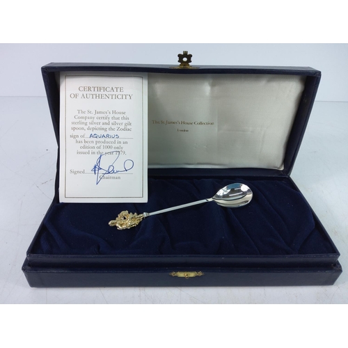 450 - Limited Edition sterling silver and silver gilt Aquarius spoon with certificate of authenticity