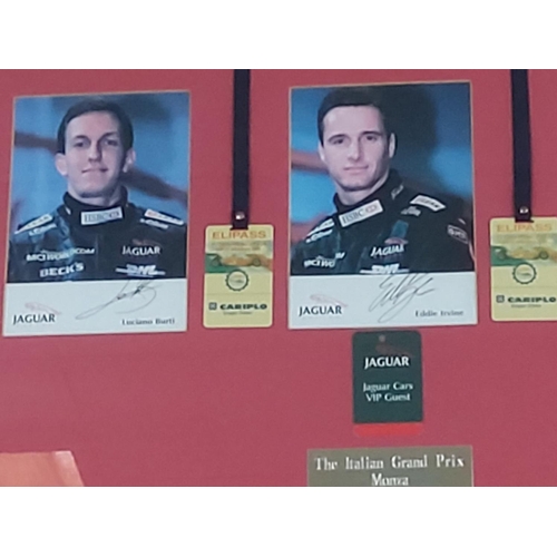 3 - 2000 Monza, Italian Grand Prix signed Jaguar F1 Team pictures and VIP passes framed picture.