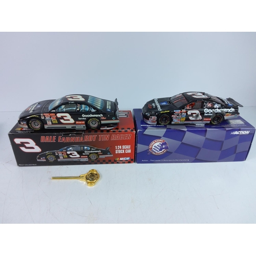 77 - 2 boxed Dale Earnhardt Franklin Mint racing cars, one is 1997 crash car