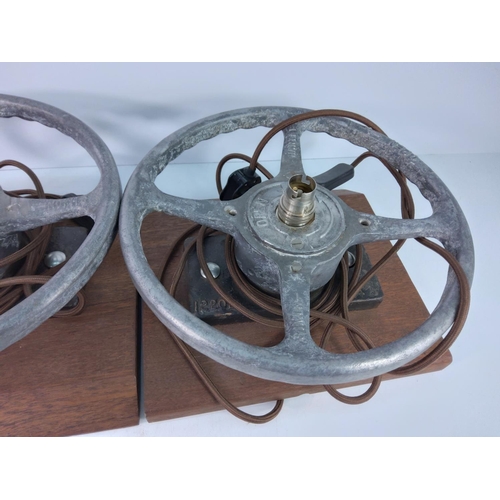 158 - Pair of lamps made from sluice wheels