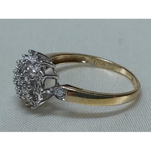 202 - 9ct gold diamond cluster ring, size P