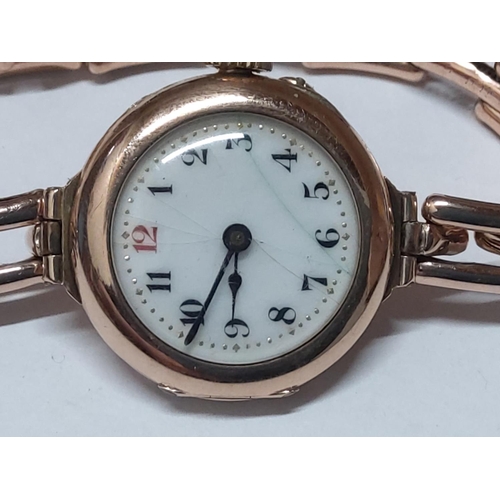 222 - 9ct gold cased watch with expanding 9ct gold strap, gross weight 25.4g