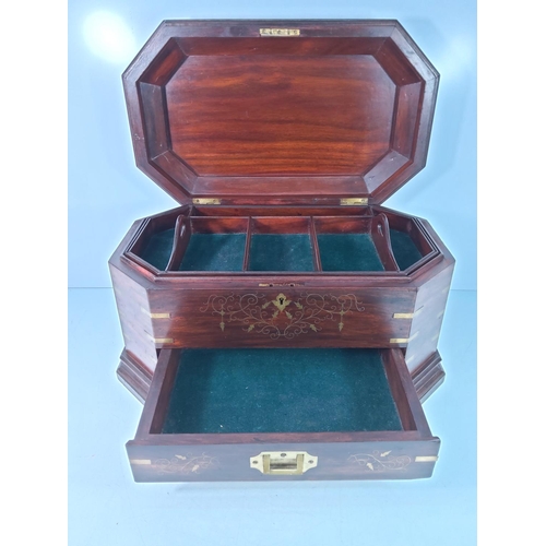 84 - Brass inlaid jewellery casket