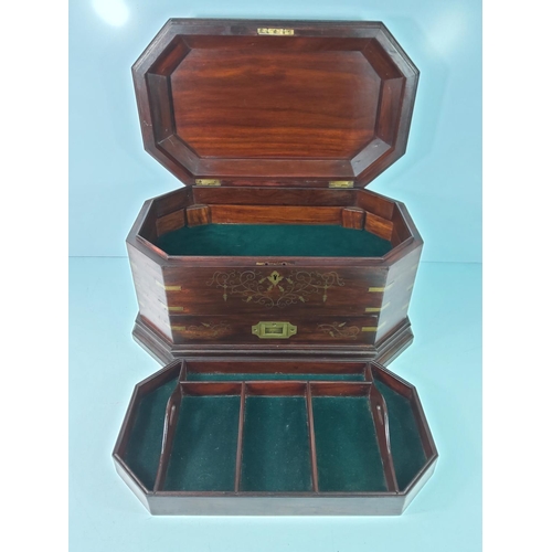 84 - Brass inlaid jewellery casket