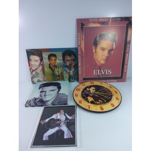 195 - Qty of various Elvis pictures including electric 3D example, a clock, canvas pictures and framed pri... 