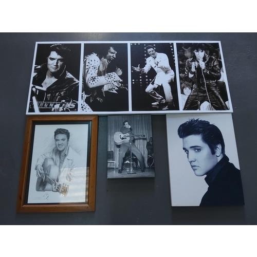 195 - Qty of various Elvis pictures including electric 3D example, a clock, canvas pictures and framed pri... 