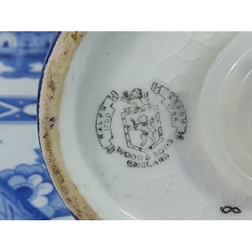 187 - Large blue and white plate, 2 anniversary clocks etc