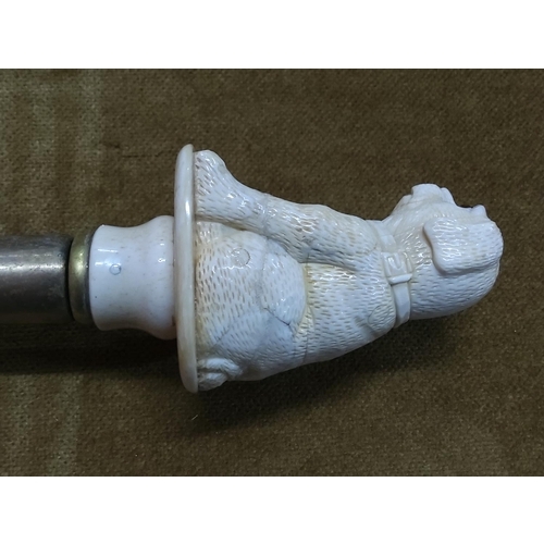 120 - Carved bone handled walking stick in the from of a dog