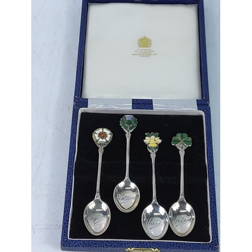 400 - Set of 4 hallmarked silver, Mappin and Webb, England, Ireland, Scotland and Wales spoons, gross weig... 