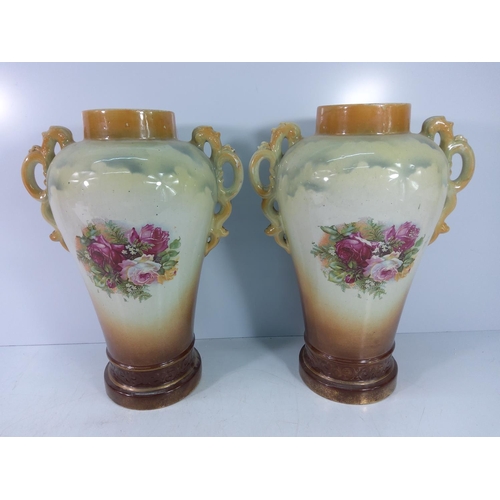 9 - Large pair of antique vases with country scene decoration, approx 38cms in height