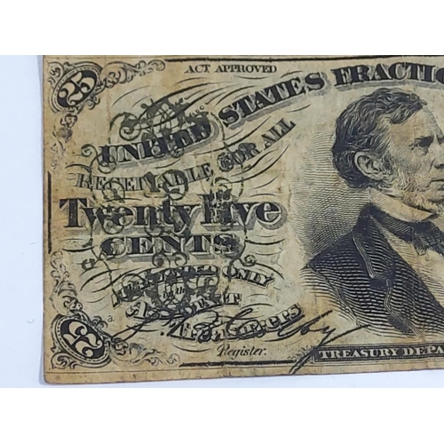 361 - United States 25 cents fractional currency note dated March 3rd 1863