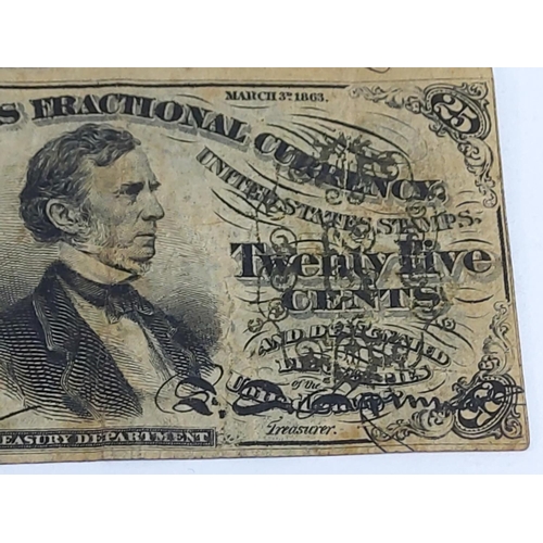 361 - United States 25 cents fractional currency note dated March 3rd 1863