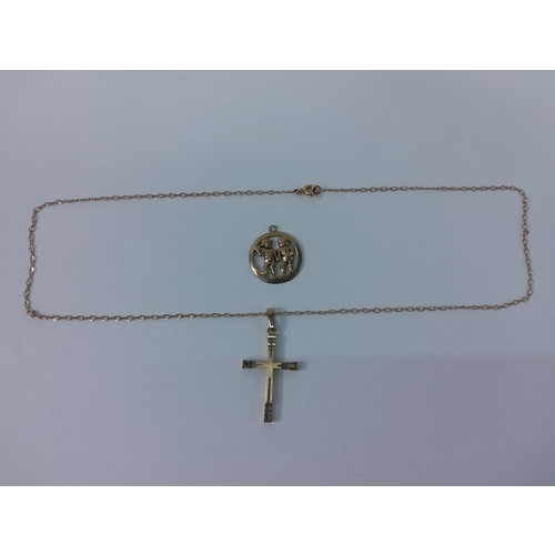 307 - 9ct gold cross on chain and 9ct gold St Christopher, 4.7g